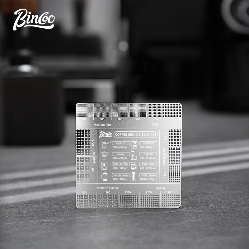 Tarjeta de referencia de la báscula para molinillos de café para comparación del grosor del polvo de café
