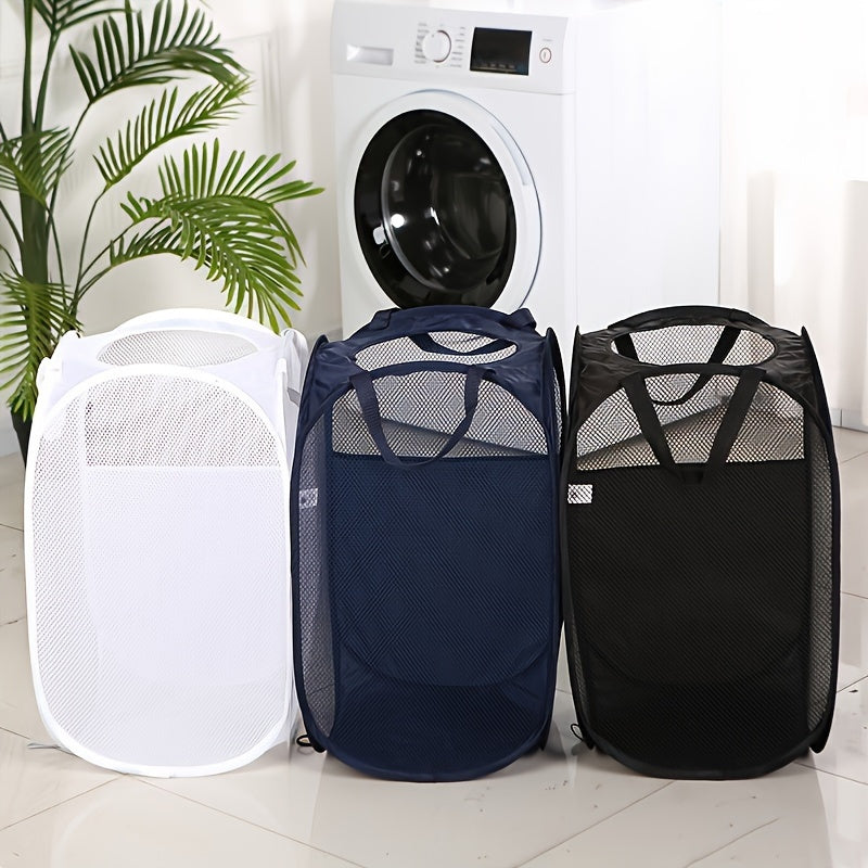 Mesh Laundry Hamper with Handle Collapsible Storage Basket for Dorms Travel and Bathroom
