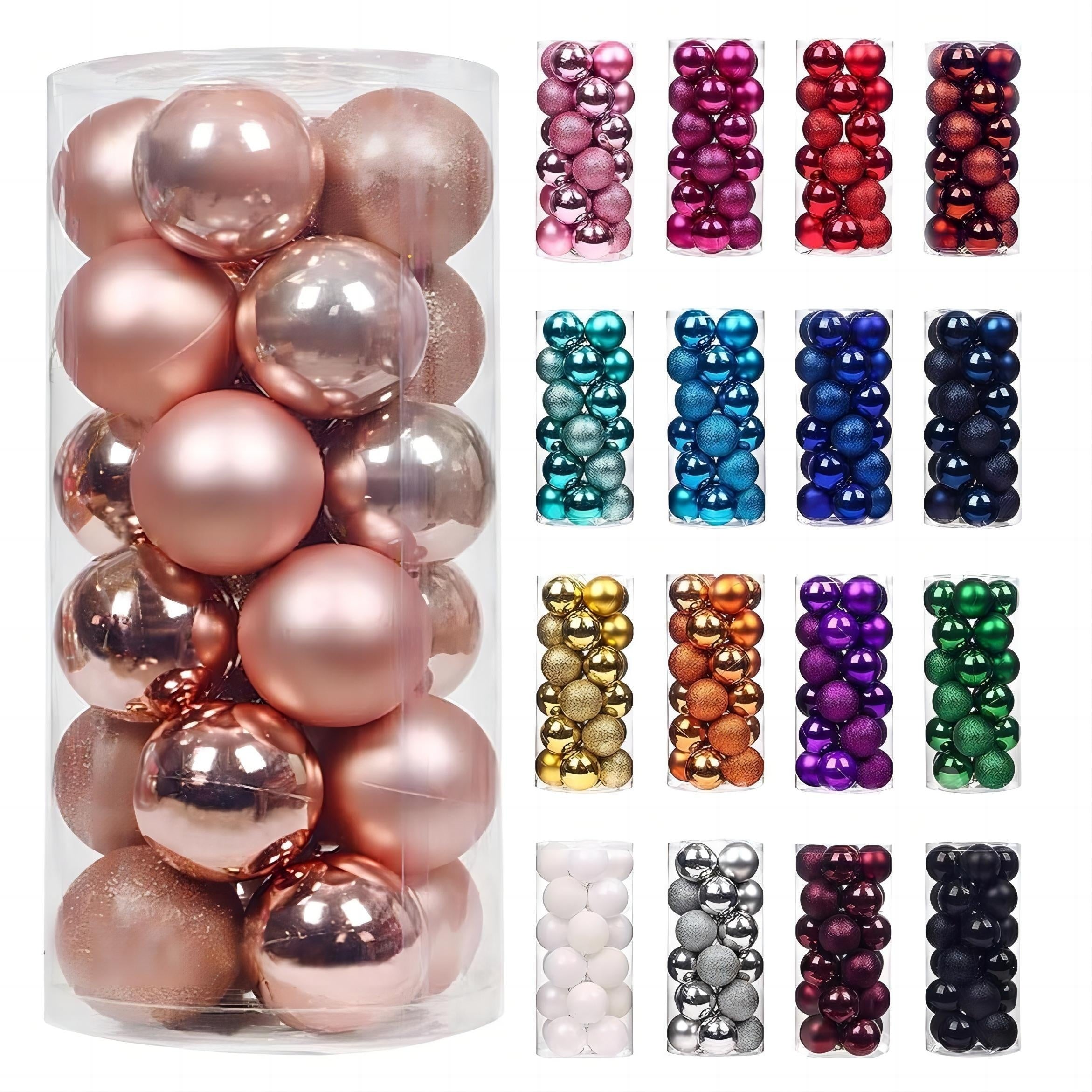 Juego de 24 adornos de árbol de Navidad irrompibles en varios tamaños para decoraciones navideñas