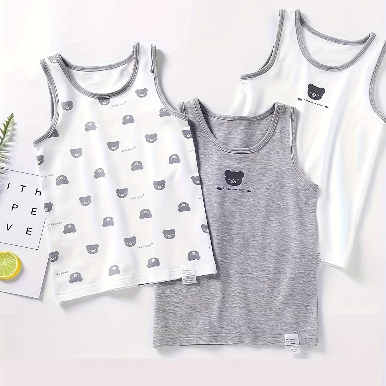 Kids' Cotton Animal Print Strapless Vests Set of 3 Casual Knit for Children