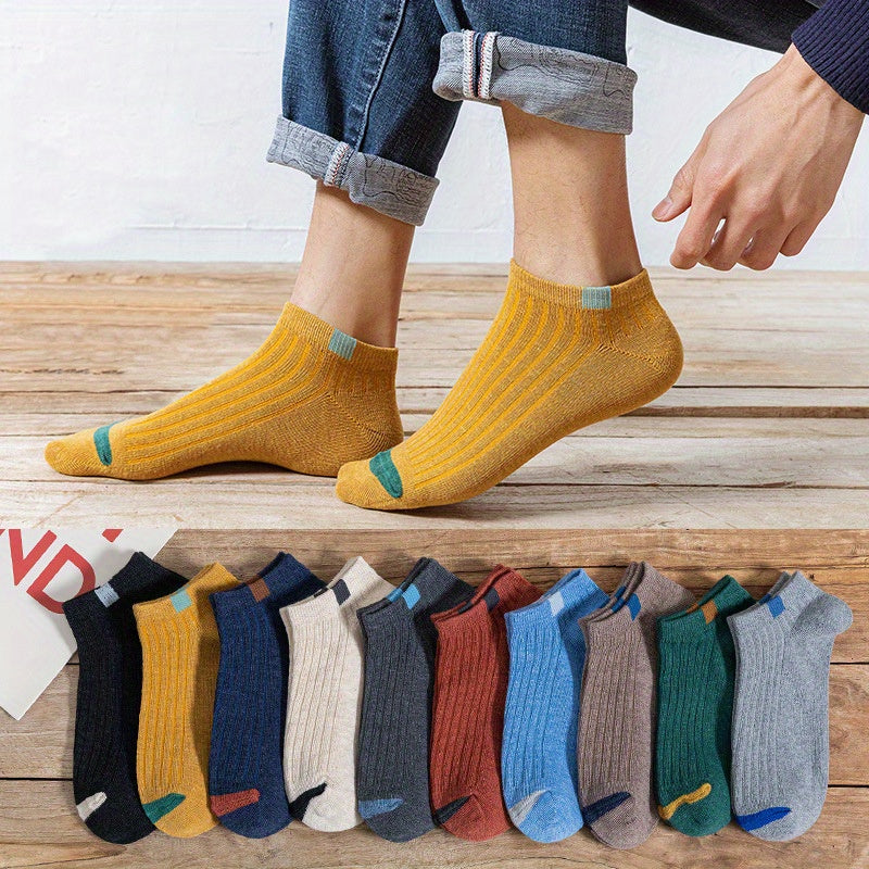 Men's Boat Socks Pack of 10 Thin Breathable Short Retro Style Multi-Color