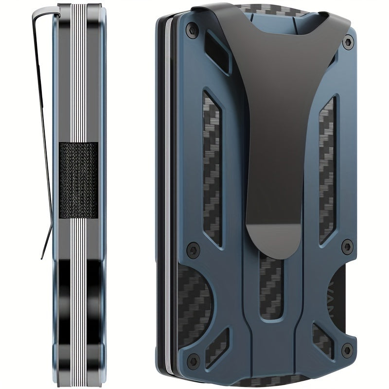 Yengil va zamonaviy RFID-blokirovka qiluvchi hamyon erkaklar uchun mo'ljallangan. Kredit kartalari uchun joylar va pul klipi bilan old tomondan cho'zilgan dizayn. Mustahkam alyuminiy qotishmasidan tayyorlangan. Otangiz uchun mukammal sovg'a.