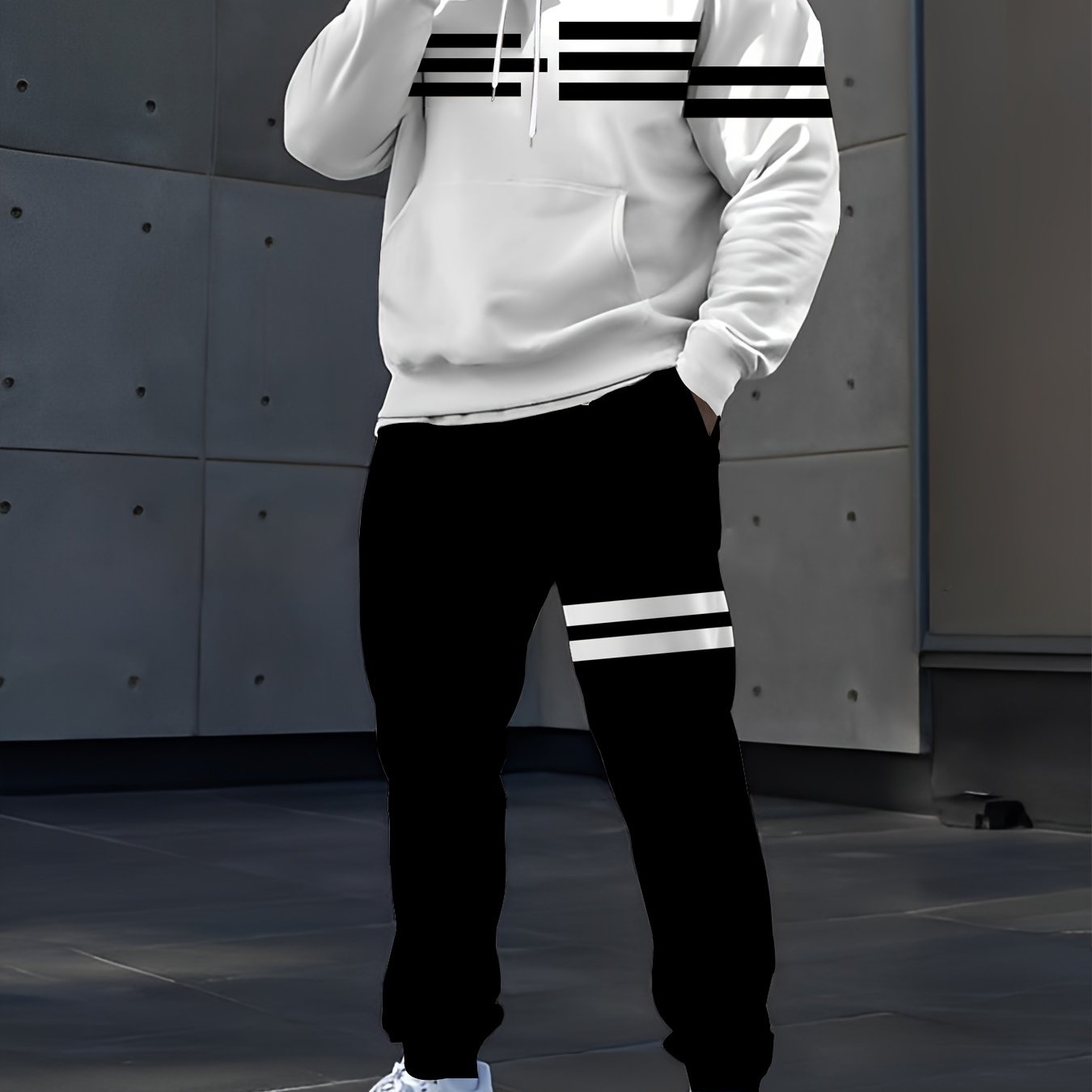 Men's Digital Print Hoodie and Sweatpants Set Casual Breathable Polyester for Fall Spring Outdoor Activities