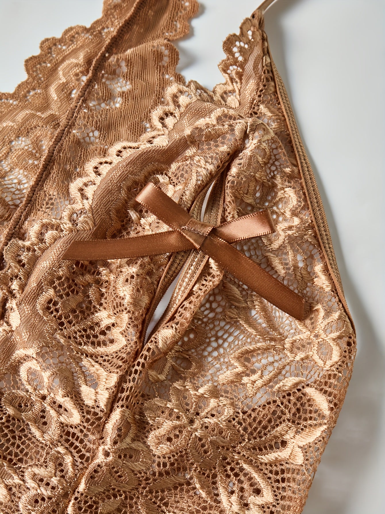 Women’s Heart-Shaped Lace Bodysuit with Open Crotch and Sheer Back