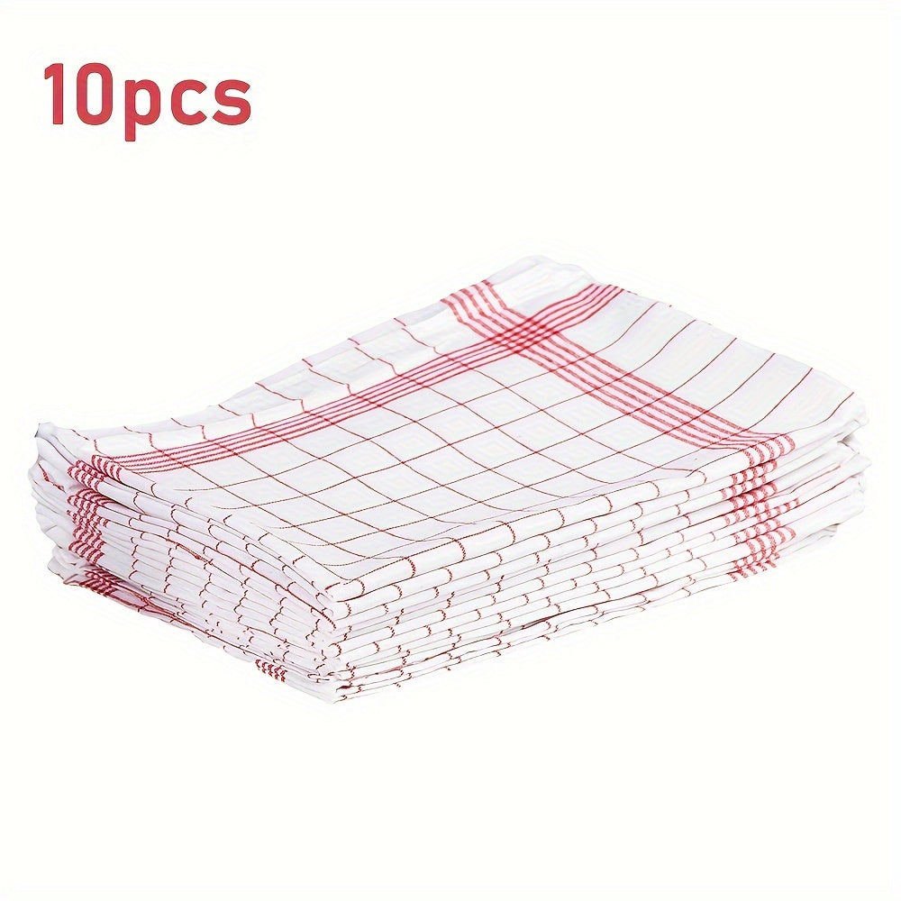 Set of 12 Vintage Red and White Check European Kitchen Towels 62x42cm Heavy Hand Hemmed