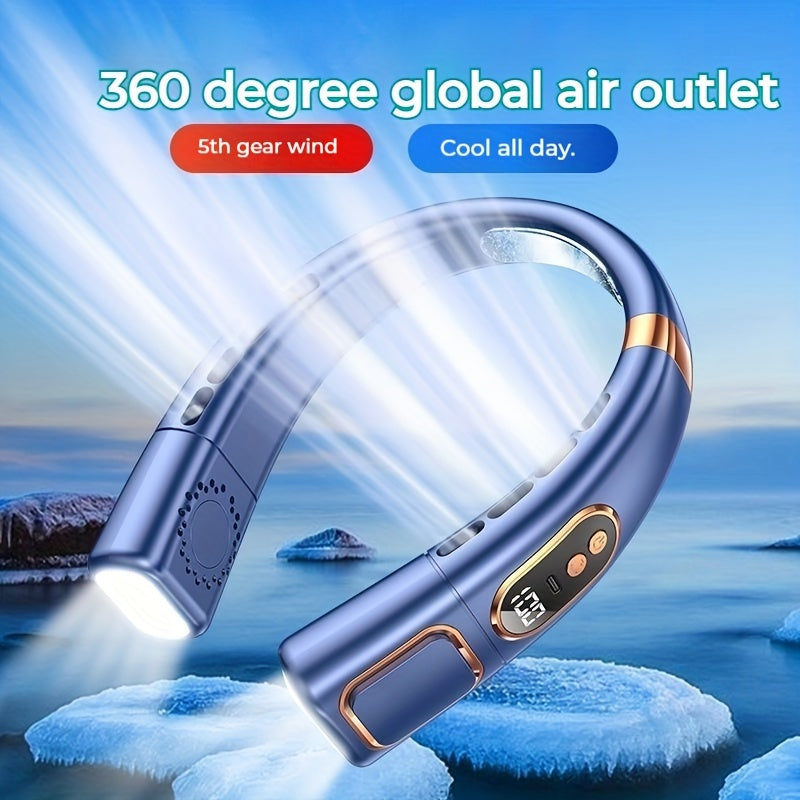 Rechargeable Neck Fan with Screen Display 5-Speed 360° Cooling for Travel Outdoor