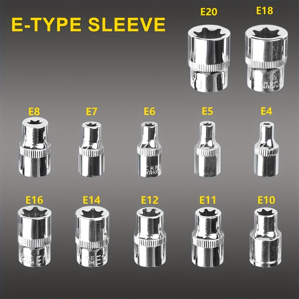 34-Piece E-Torx Star Socket Set Chrome Vanadium Steel Durable Tools