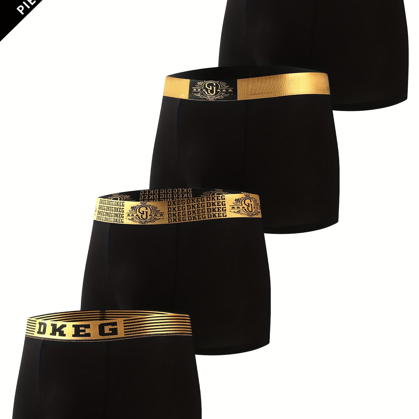 Pack de 4 pantalones cortos suaves para hombre en negro y dorado, viscosa y elastano, casual