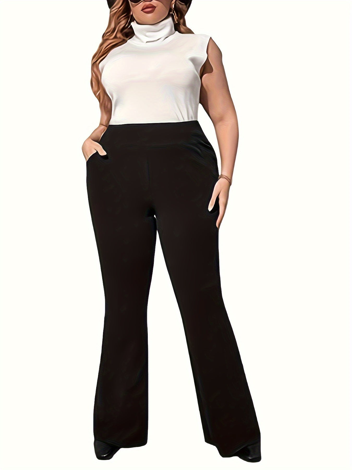 Plus Size Flare Leg Pants High Waist Solid Spring Summer Women's Clothing