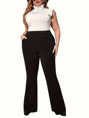 Plus Size Flare Leg Pants High Waist Solid Spring Summer Women's Clothing