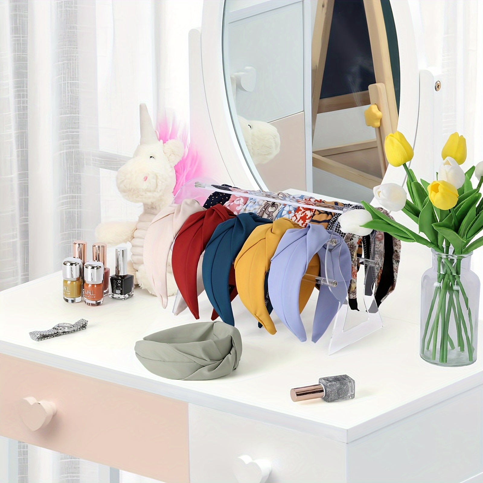 Transparent Headband Holder for Display and Storage of Hair Accessories