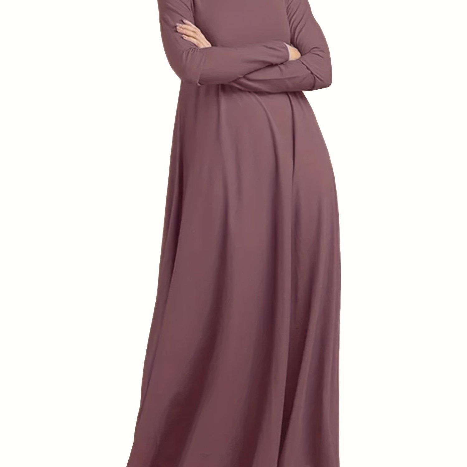 Long Sleeve Solid Color Ramadan Kaftan Dress with Turtle Neck Maxi Length Women’s Clothing