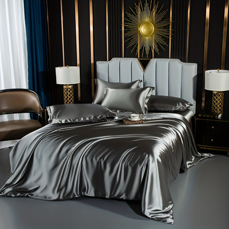Satin Bedding Set in Solid Color 3 or 4 Piece Luxury Sheet Set