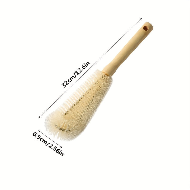 Wooden Cup Brush with Handle, Soft Cleaning Tool for Kitchen Cups and Bottles