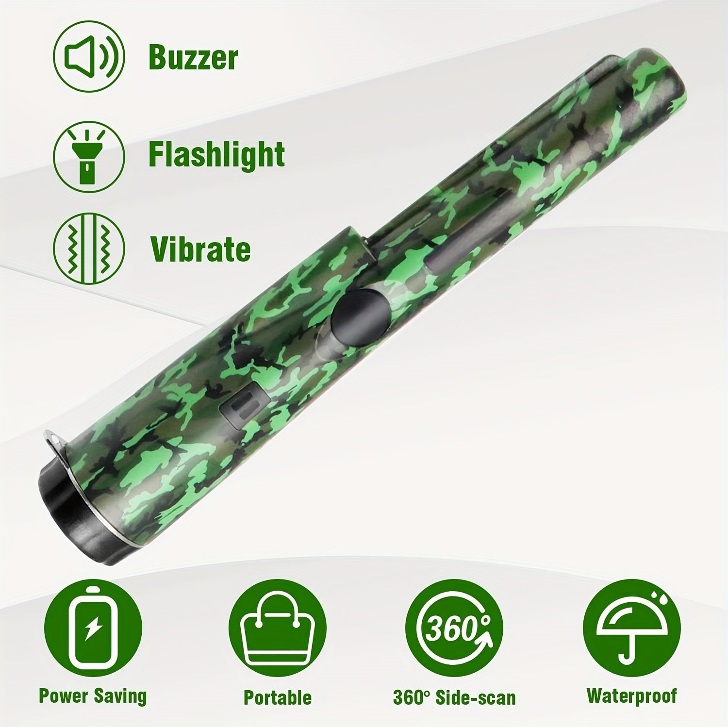 Detector de metales de sensibilidad ajustable con búsqueda de 360 grados, indicador LED, zumbador y funda para cinturón