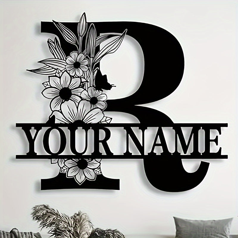 Personalized Metal Family Name Sign with Floral Design for Home Decor