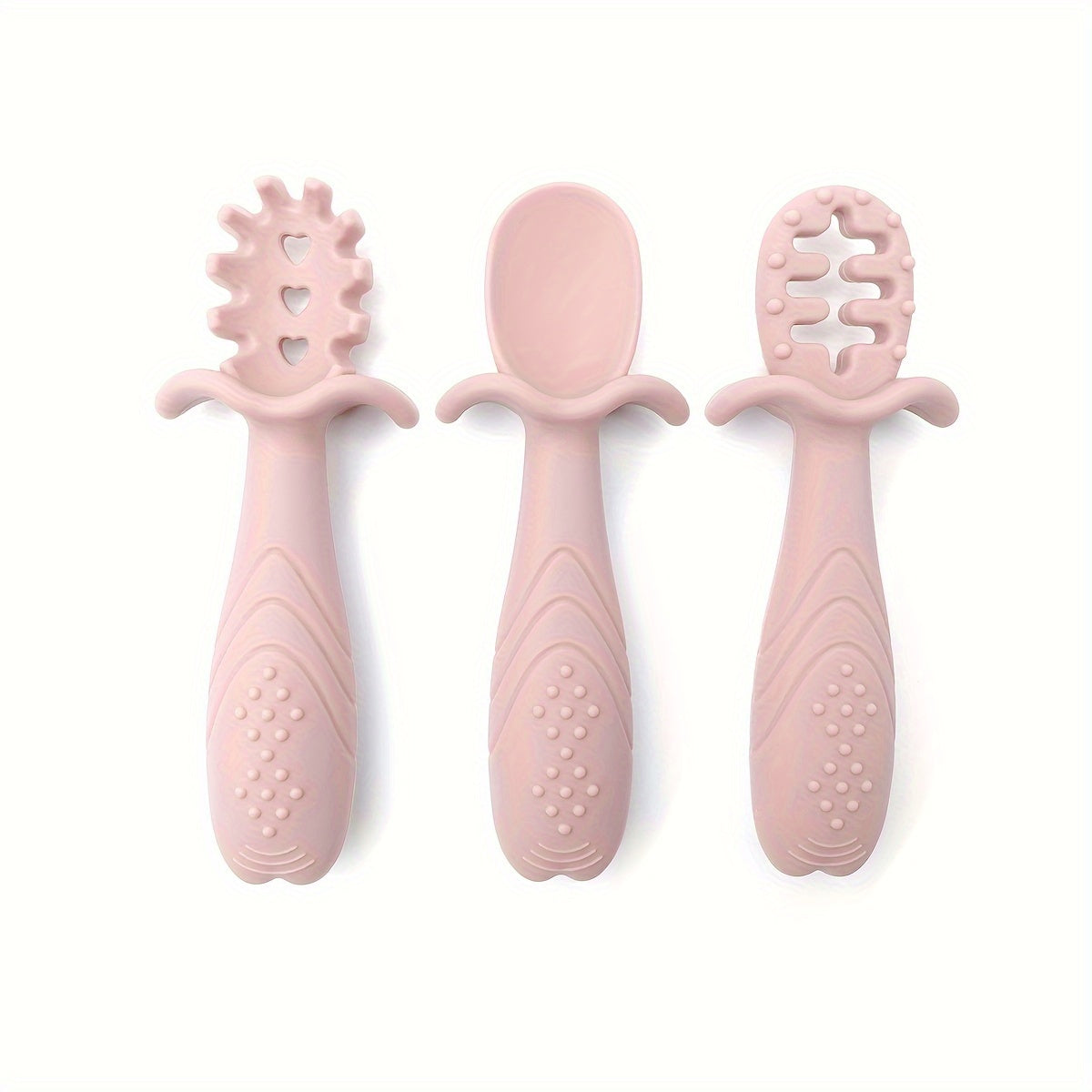 Set of 3 Soft Feeding Tableware for Toddlers Silicone Rice Paste Spoon and Fork