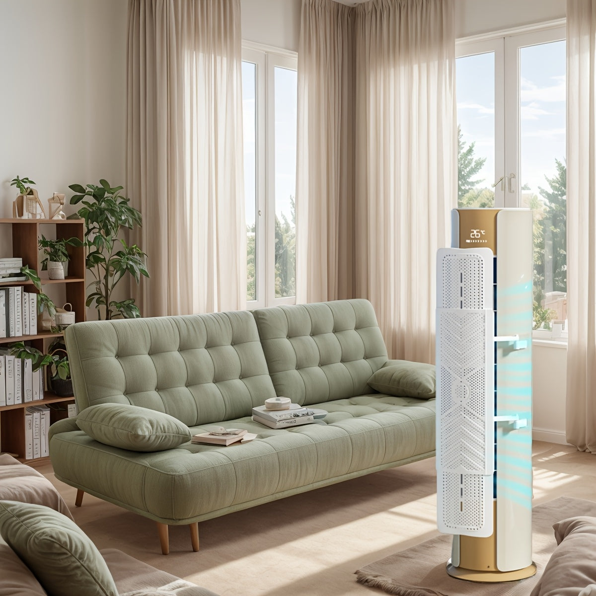 Modern Portable Air Conditioner White Golden Expandable Vertical Windshield No Power Needed