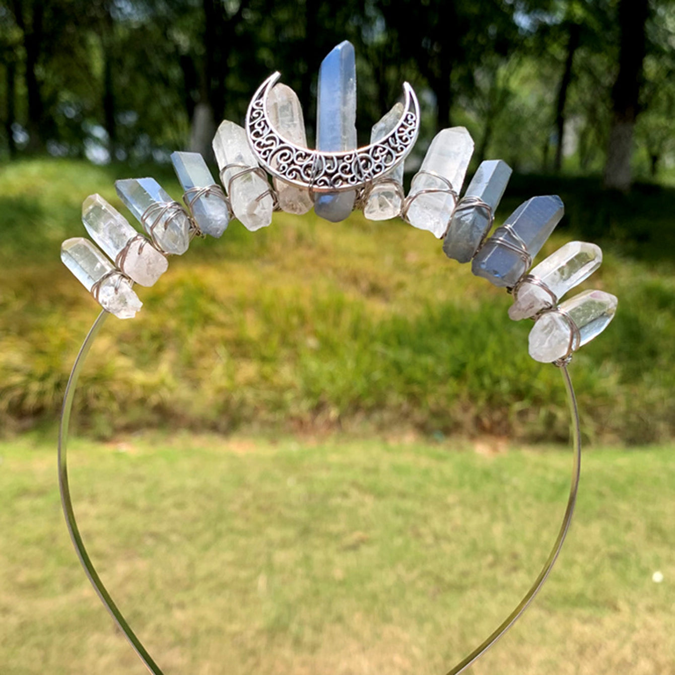 Women’s Crystal Quartz Raw Stone Crown Hairband Tiara for Weddings and Parties