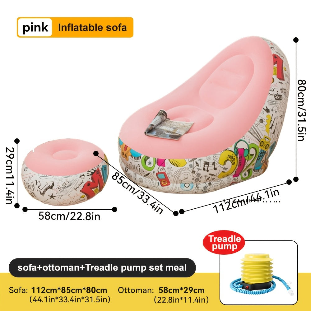 Portable Outdoor Inflatable Lounge Chair with Footrest PVC Comfortable Relaxing Seat