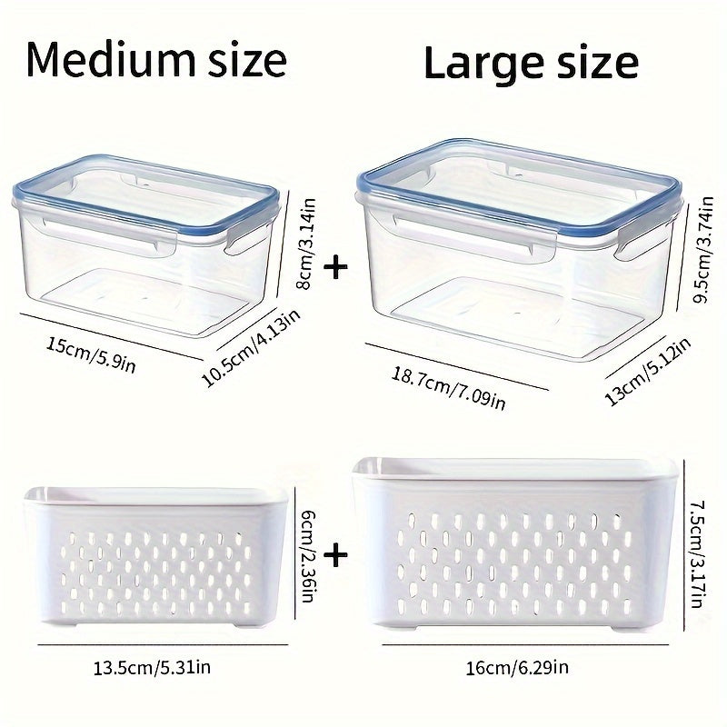 Plastic Kitchen Storage Organizer with Double Layer Draining Basket and Lid for Fruits Vegetables Meat