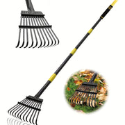 Heavy Duty Garden Leaf Rake 182.88cm with 11 Metal Tines Adjustable Steel Handle