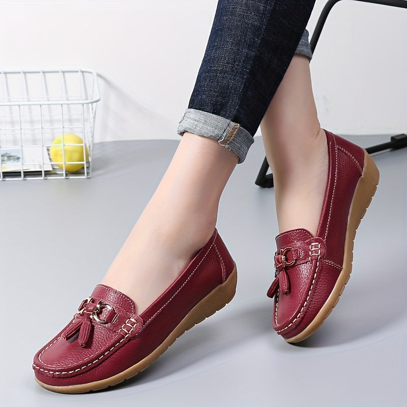 Women's Low Wedge Bowknot Loafers Solid Color Round Toe Slip-On Shoes