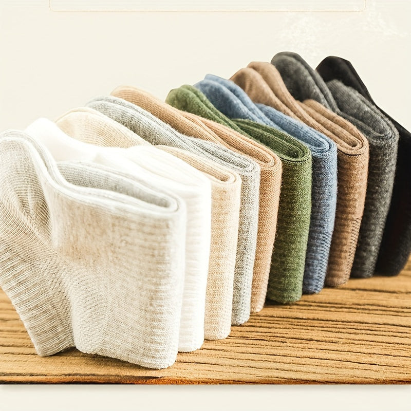 10 Pairs of Solid Color Knit Fabric Boat Socks for Men and Women