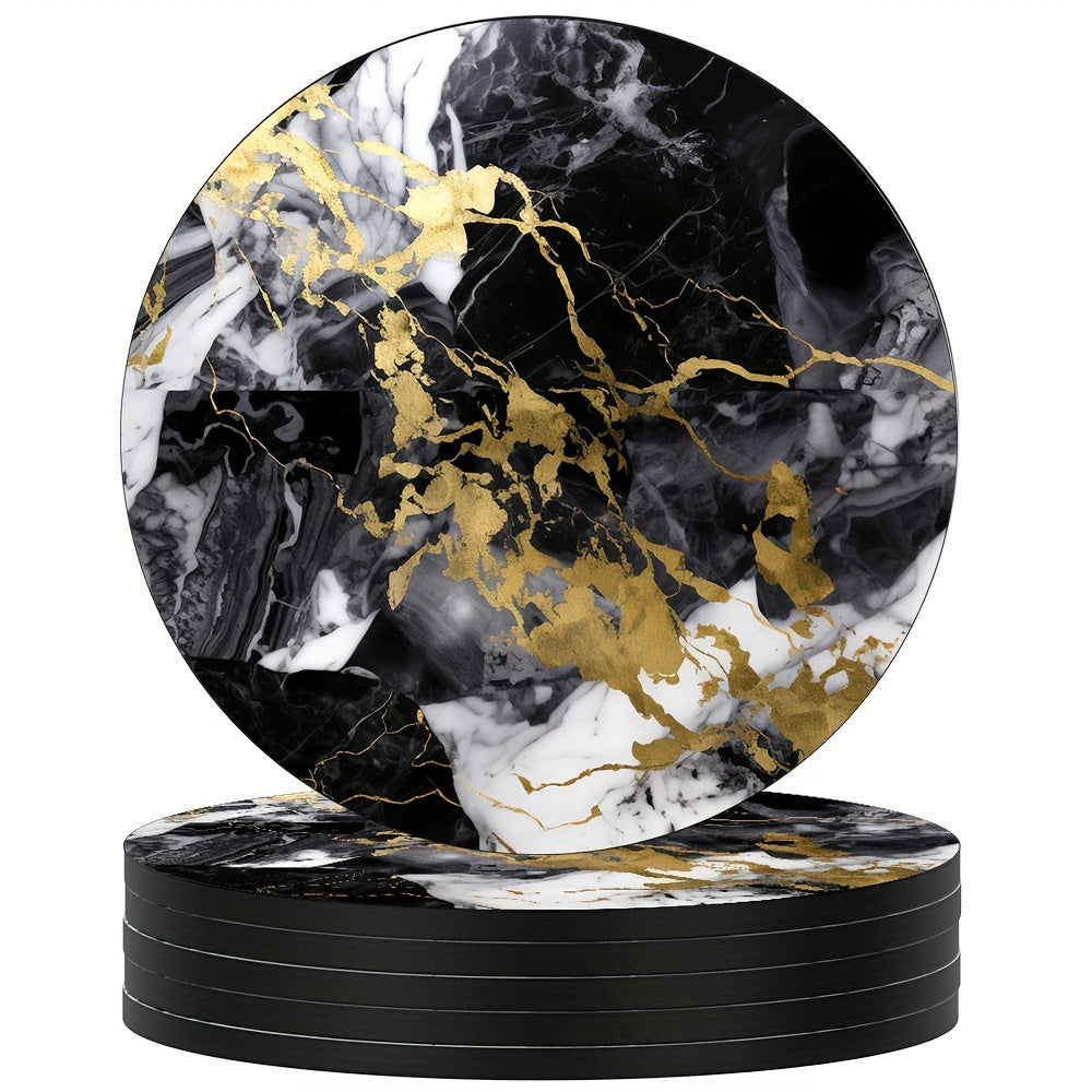 Set de posavasos redondos con patrón de mármol, aislamiento térmico, antideslizantes, lavables, decoración de cocina y coche