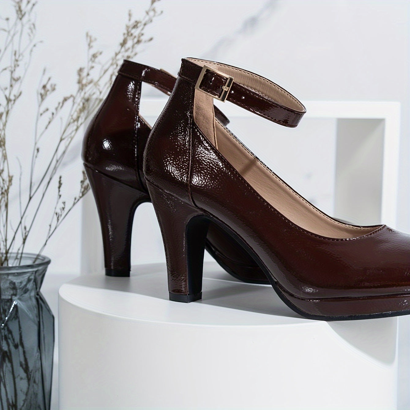 Women's Solid Color Ankle Buckle Casual Chunky Heel Shoes