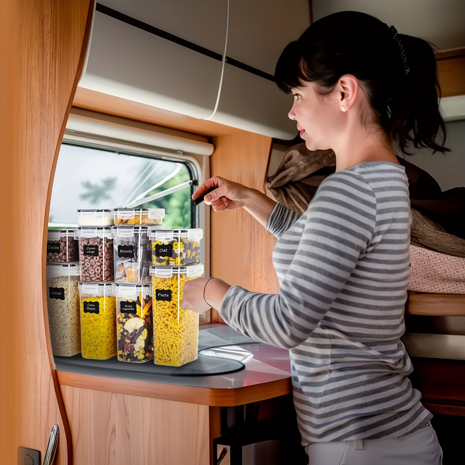 BPA Free Plastic Food Storage Containers Set for RV Kitchen Cereal Canisters