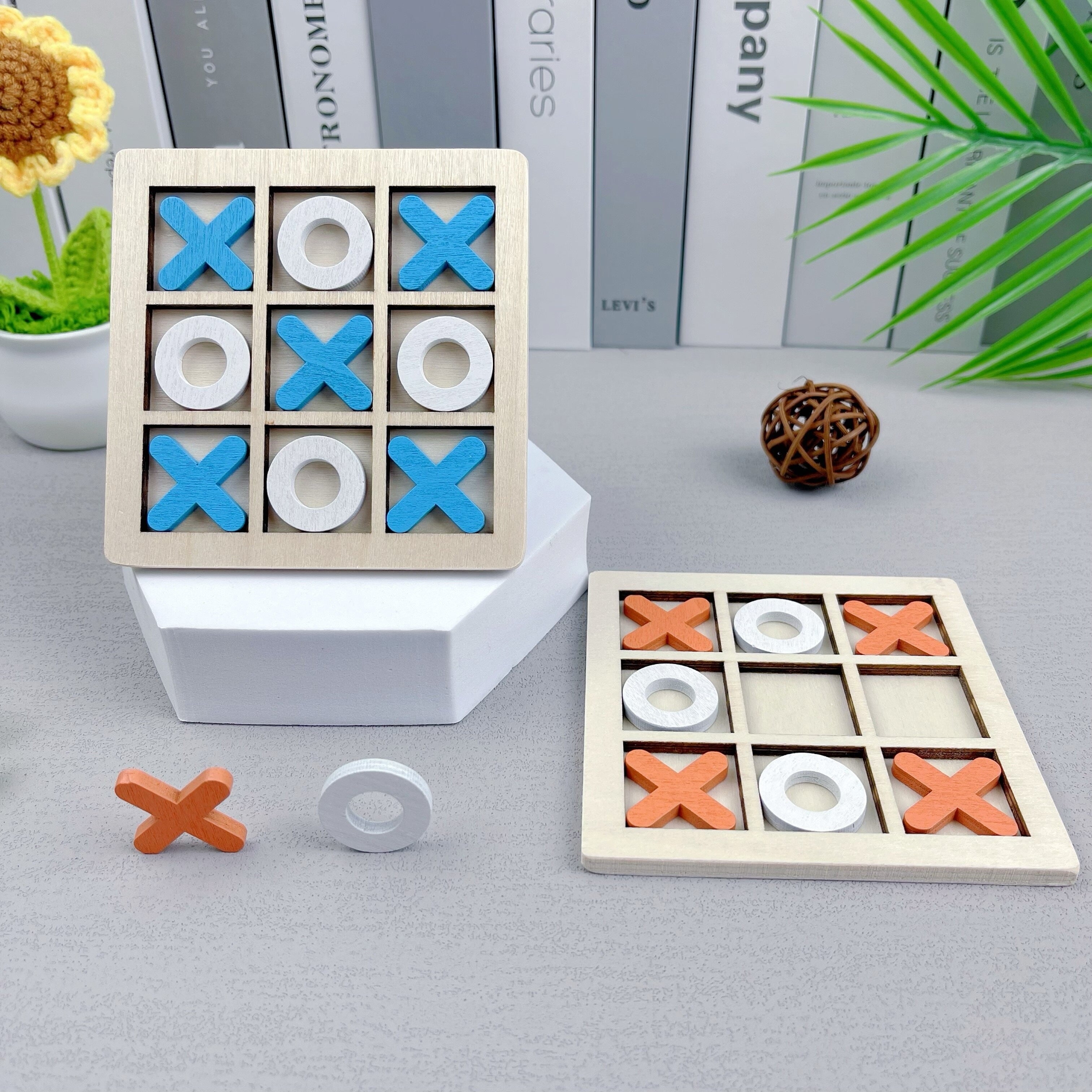 Juego de Tic Tac Toe de madera para niños a partir de 3 años con colores surtidos y tablero para dos jugadores