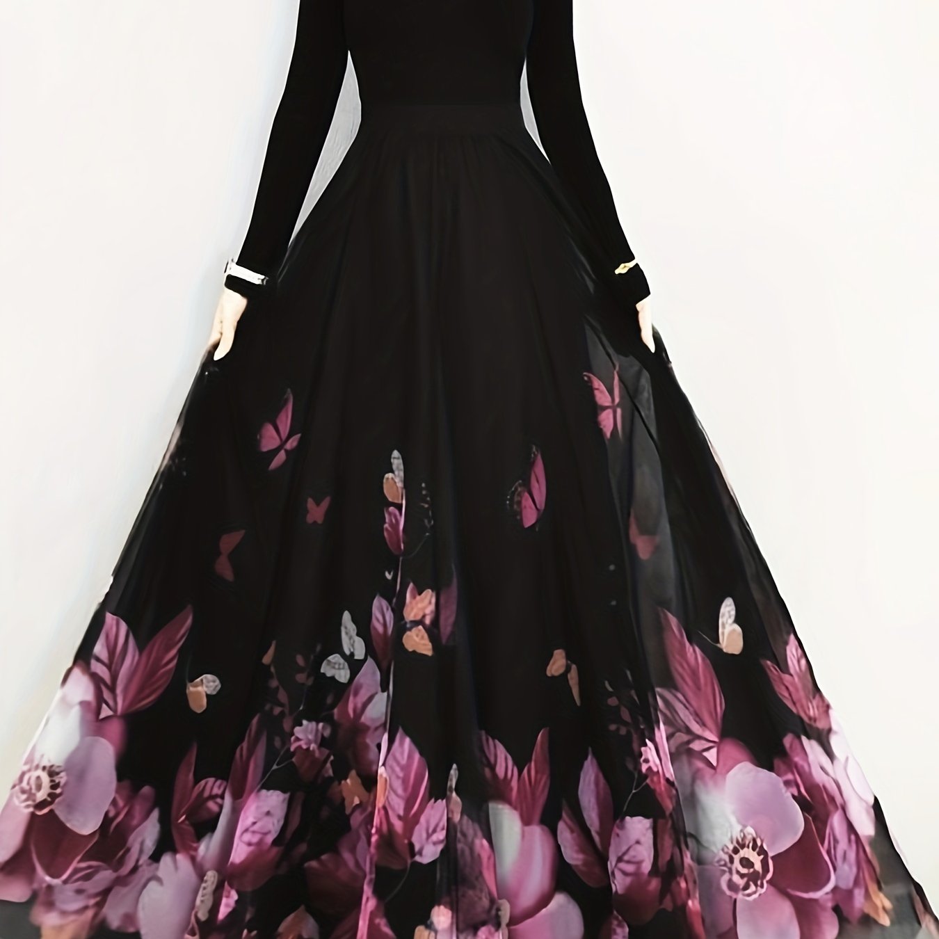 Юбка с цветочным и бабочковым принтом, высокой талией и рюшами, свободного макси-стиля для женской одежды.