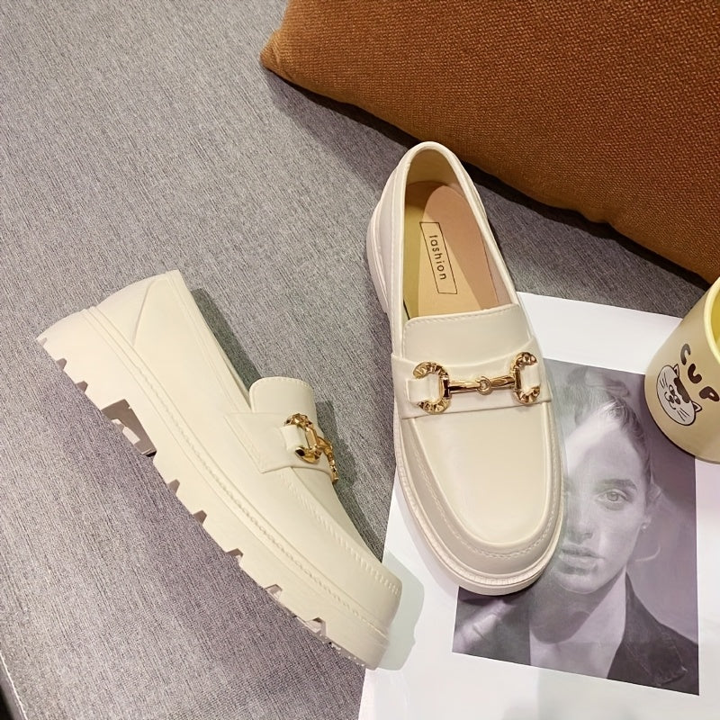 Women's Retro French-Inspired Slip-On Loafers Beige EVA Rubber Sole