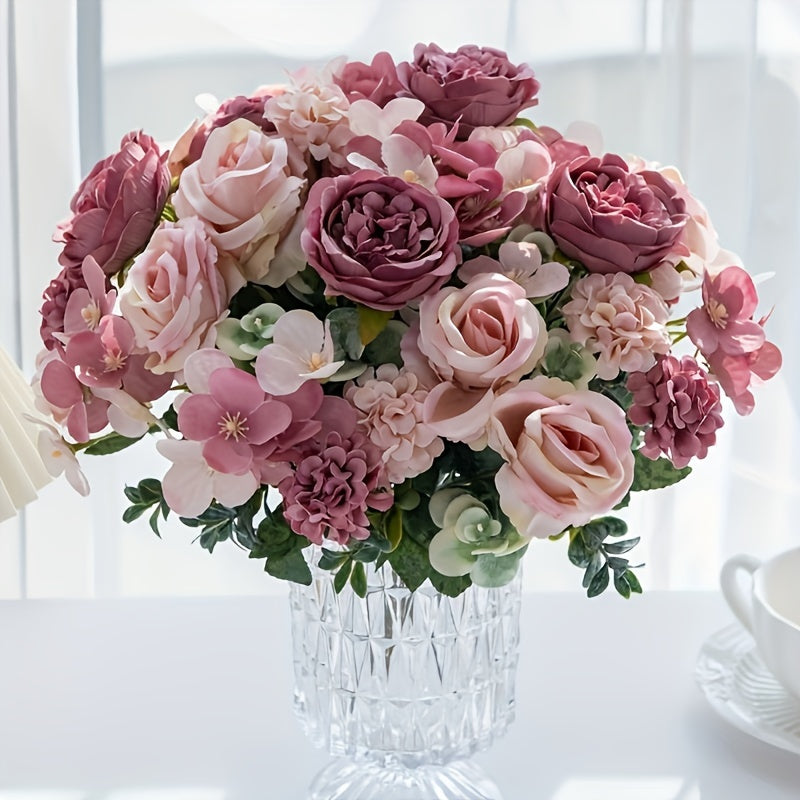 Sun'iy gul buketi, pushti, apelsin, bej, oq, to'ylar, partiyalar, uy bezatish uchun