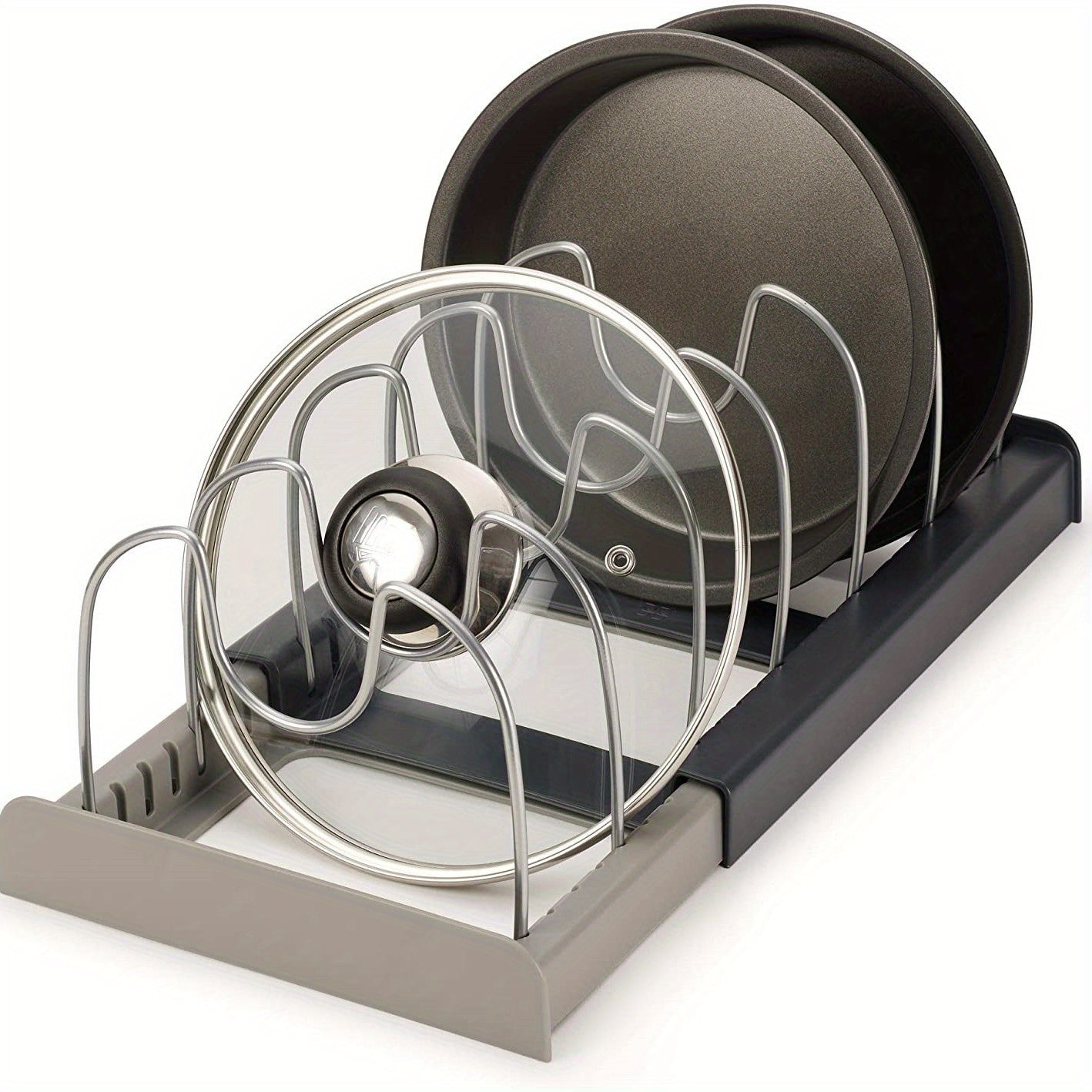 Expandable Pot and Pan Organizer Rack with Adjustable Dividers and Anti-Scratch Padding
