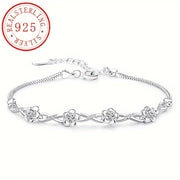 Silver Bracelet with Peach Blossom Design and Purple Zirconia for Women