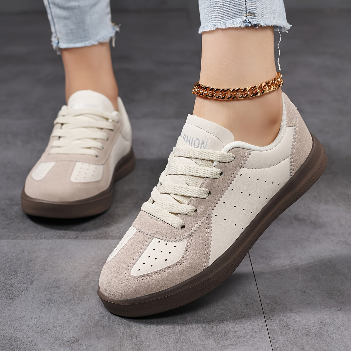 Women's Retro High-Top Sneakers Synthetic Cover Upper Casual Shoes Black/White Beige