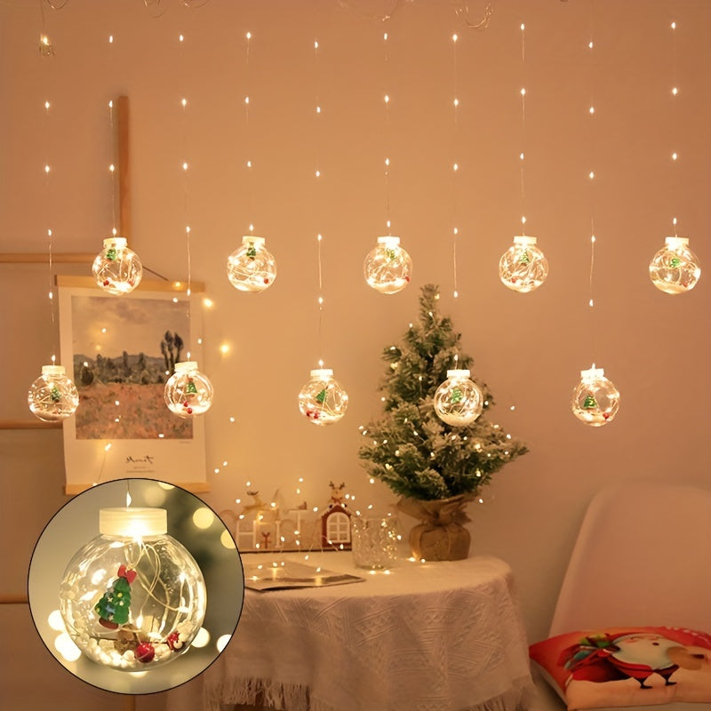 USB-Powered LED Curtain Lights with Snowman Pendant and Blinking Yellow Light for Holiday Decor