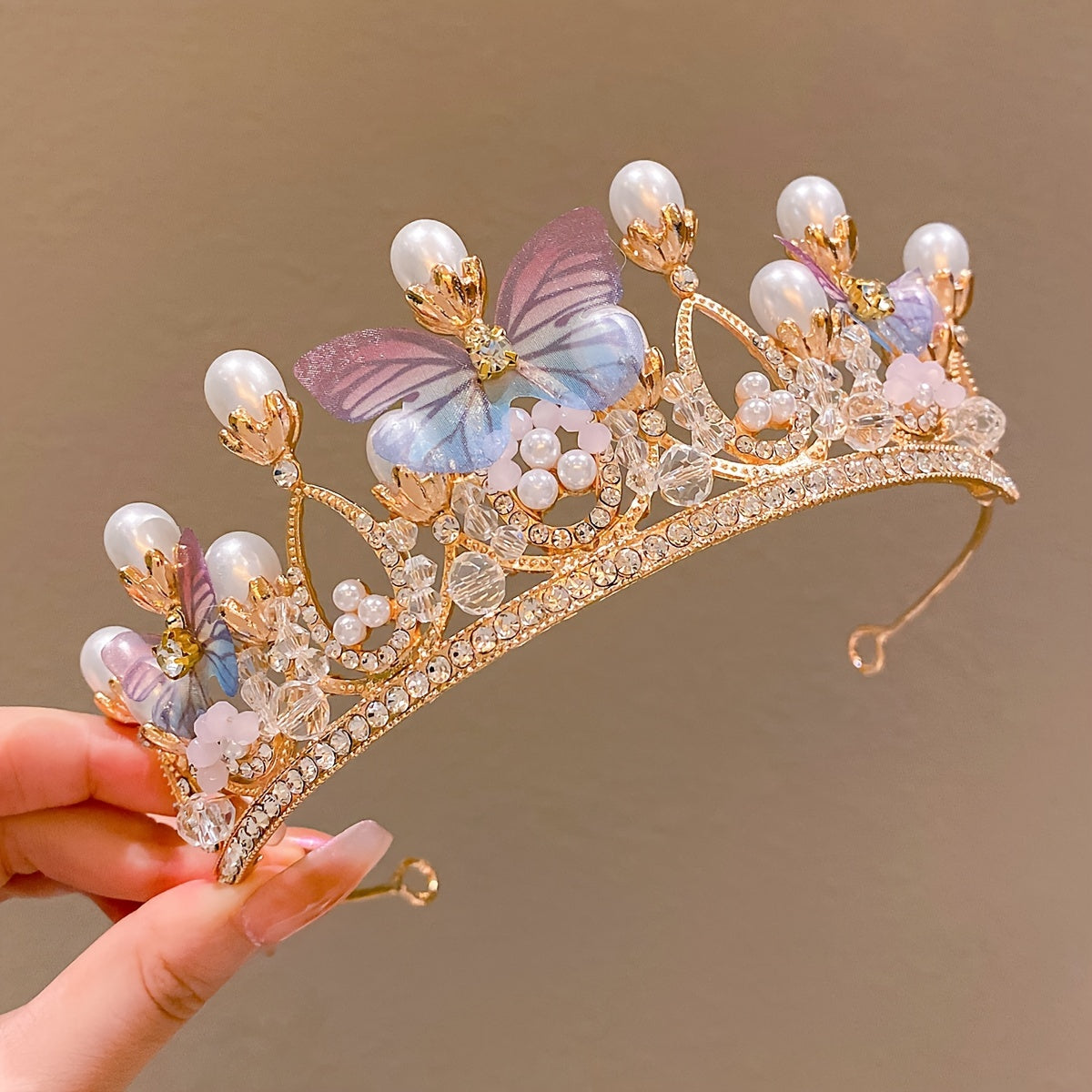Rhinestone Princess Tiara with Faux Pearls for Weddings and Parties