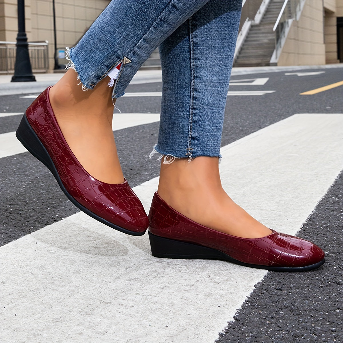 Women's Red Snake Print Mary Jane Flats Slip-On Casual Shoes