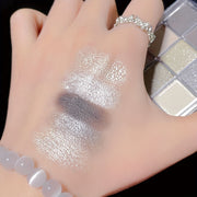 Women Eyeshadow Palette 9 Colors Black Gray Silver Glitter Matte Smoky