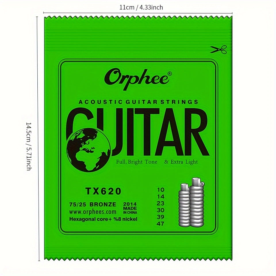 Set of 5 Phosphor Bronze Acoustic Guitar Strings 6-String Pack 0.25-1.34mm