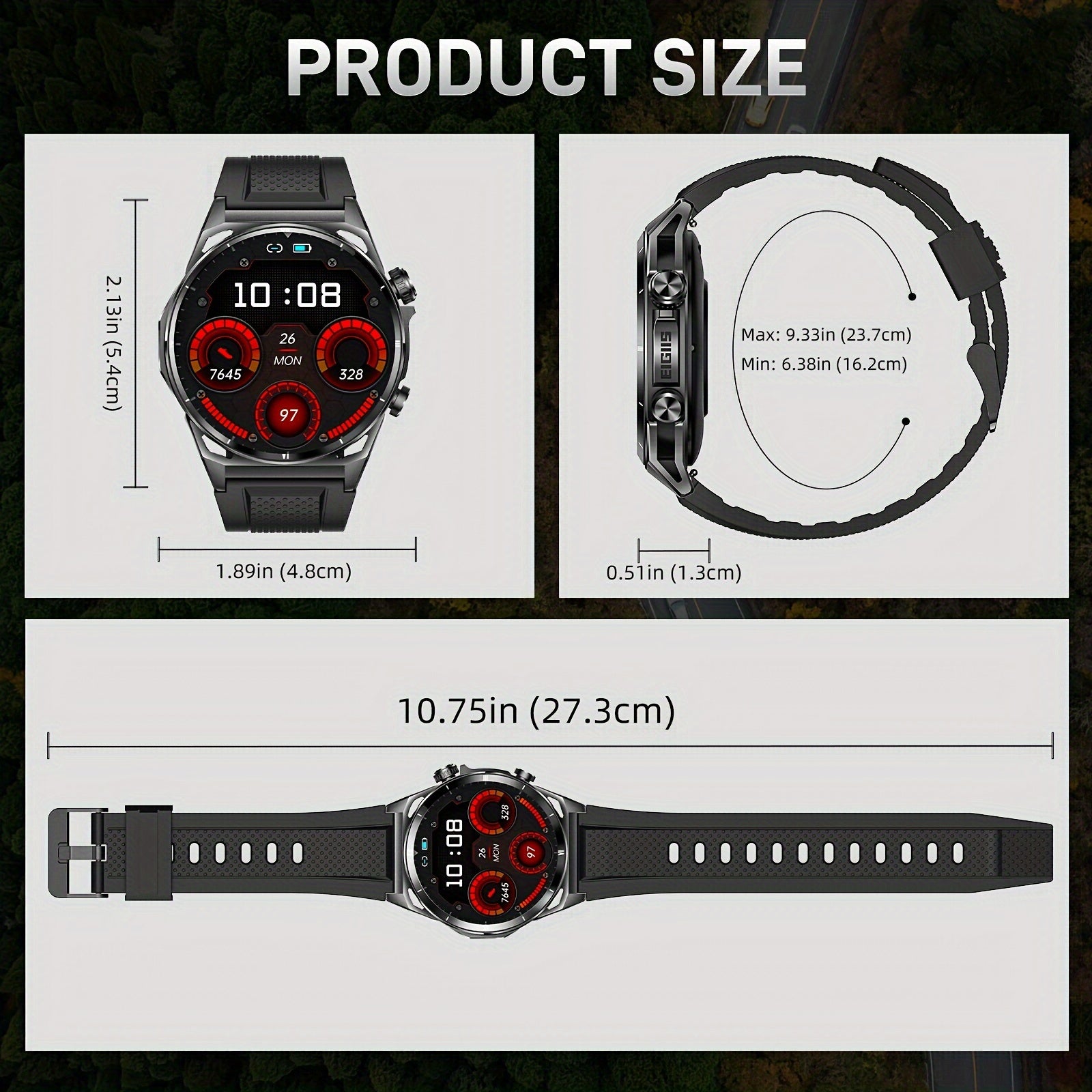 Men's Smartwatch with AMOLED Display 3.63cm Fitness Tracker Call Answering Music Control