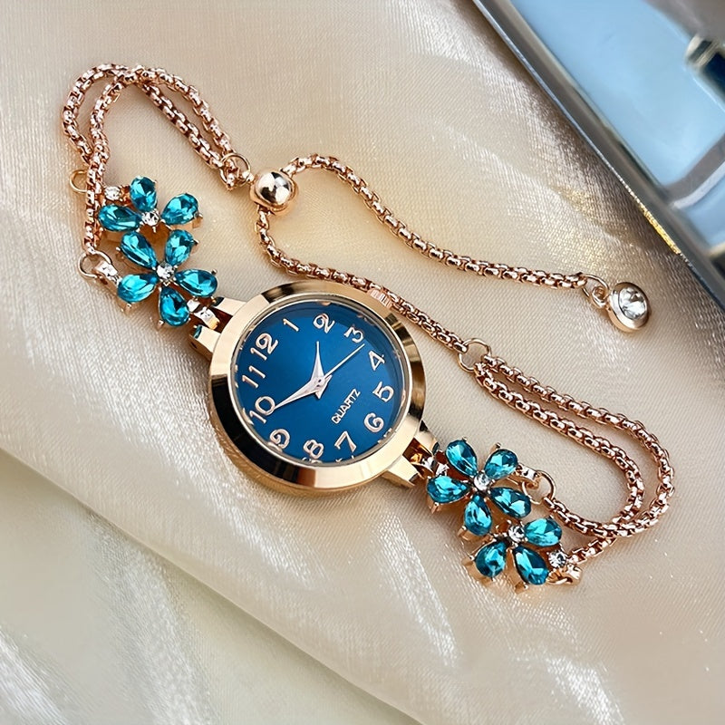 Women's Quartz Watch with Rhinestones and Adjustable Zinc Alloy Bracelet
