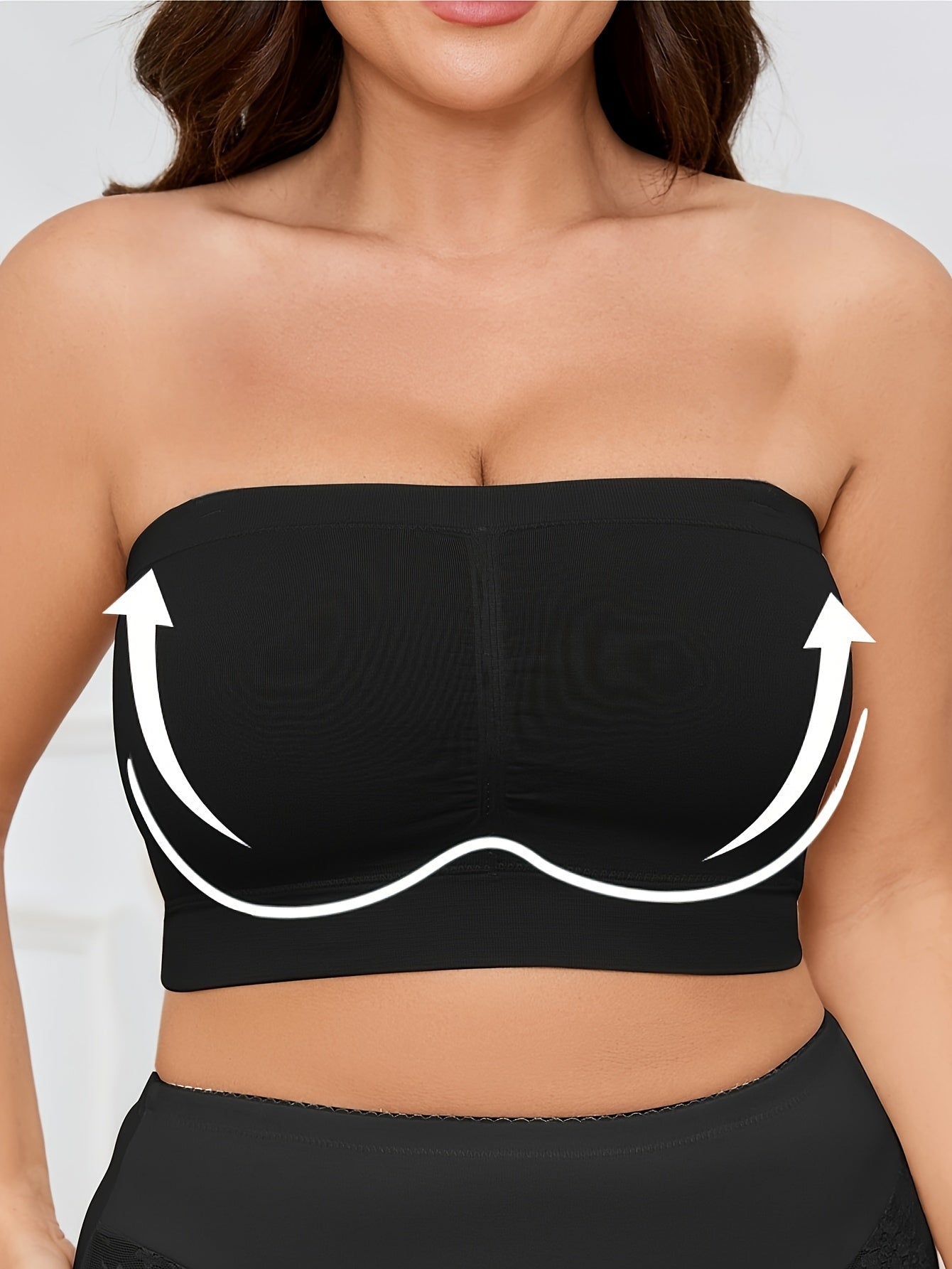 Women's Seamless Elastic Sports Bras Pack Breathable Strapless Yoga Crop Tops Black