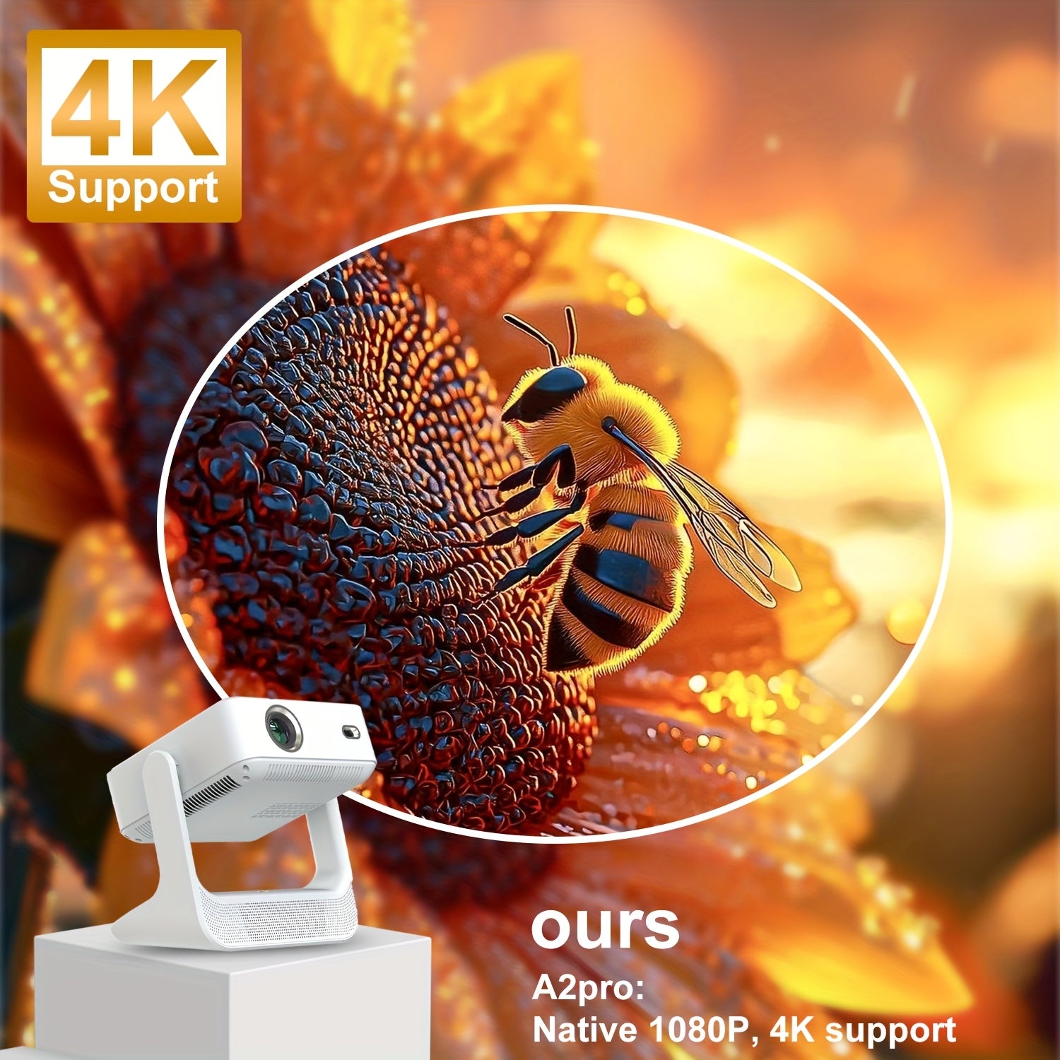 Proyector portátil Full HD 1080P con enfoque automático compatible con Wi-Fi para oficina en casa