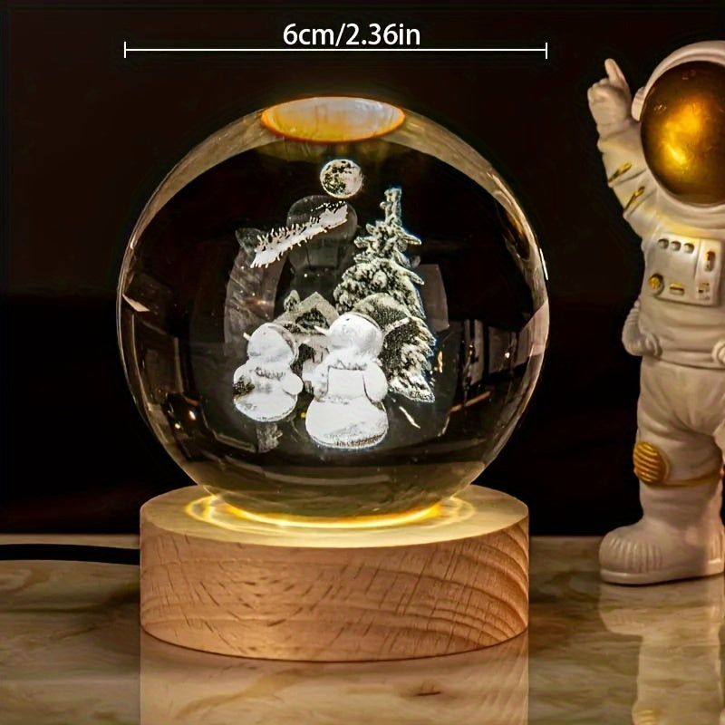 Color-Changing Crystal Ball Night Light with Christmas Designs USB Powered Decorative Gift