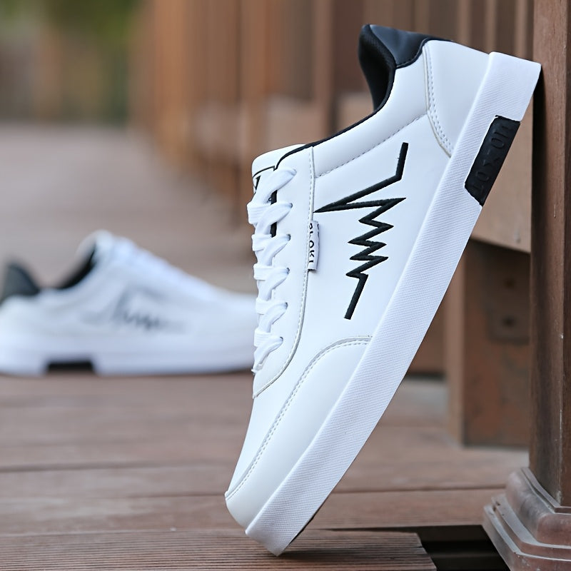 Men's White Skateboard Shoes Lace-Up Low-Top Casual Sneakers for Street Walking
