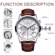 Men's Leather Quartz Watch Business Casual Sporty Chronograph Date Display